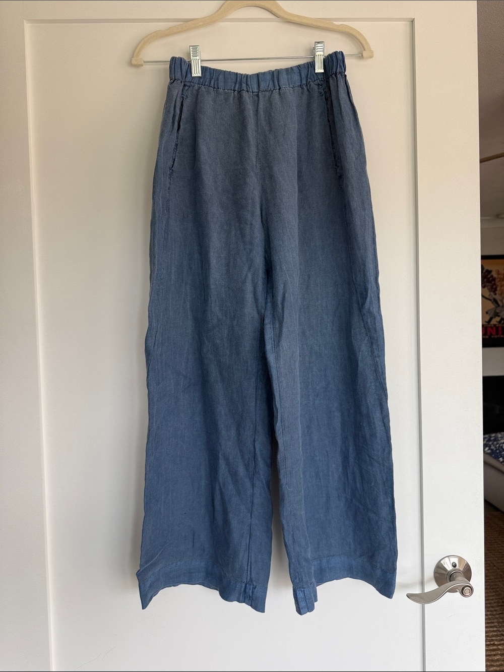 Velvet Wide-Leg Linen-Blend Pants - Blue